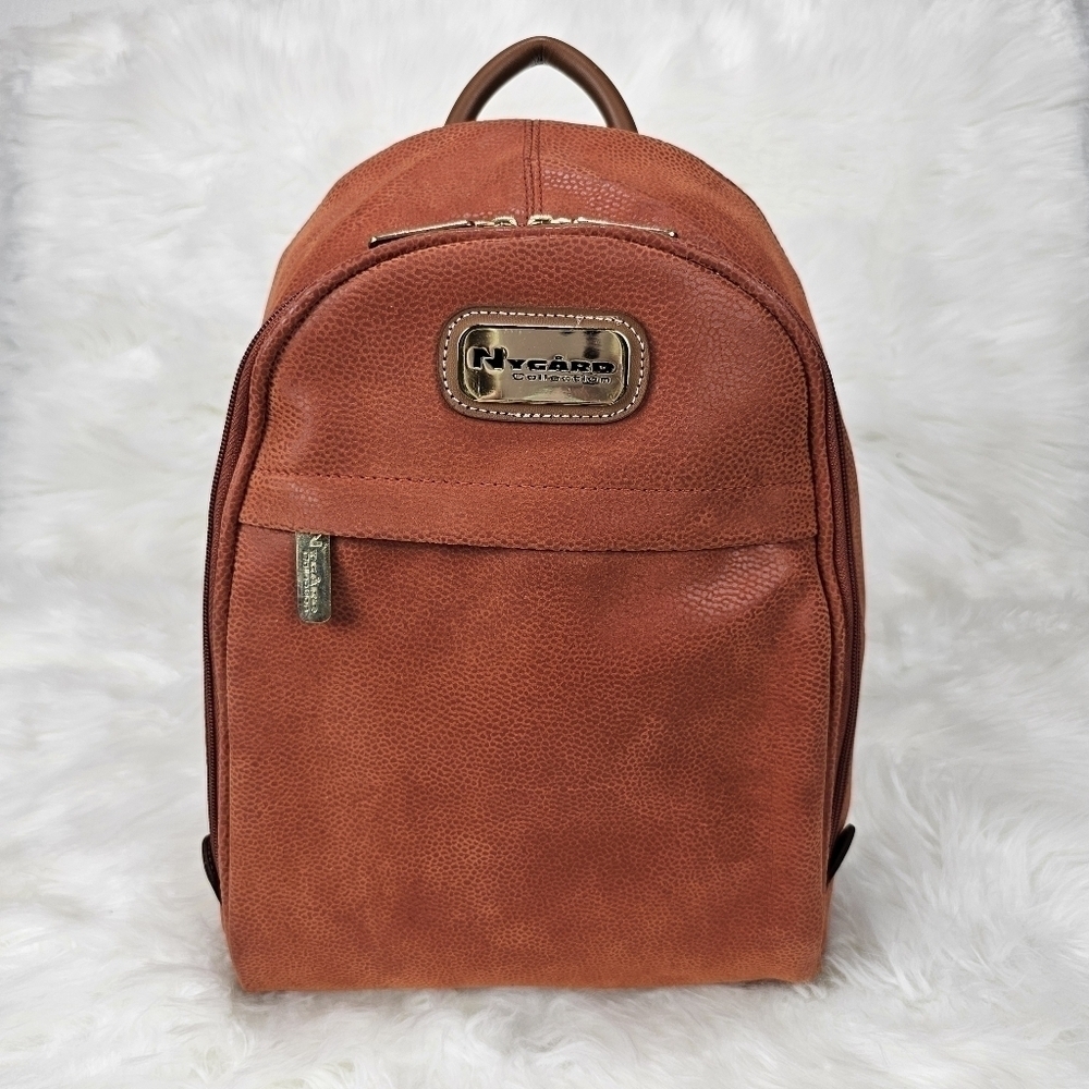 Nygard Collection Faux Suede Small Backpack Unisex Orange